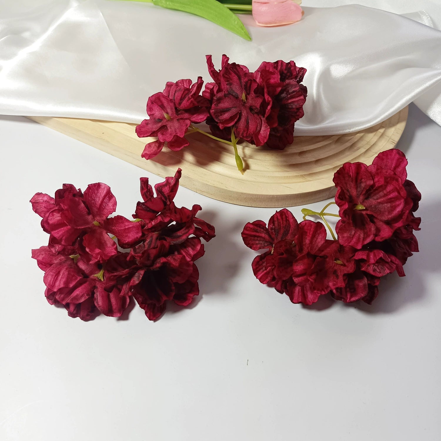 Künstliche Hortensienköpfe mit geflammtem Rand, 5 cm, Realistische Kunstblumen für DIY Gestecke, Hochzeit, Tischdeko, Basteln & Floristik