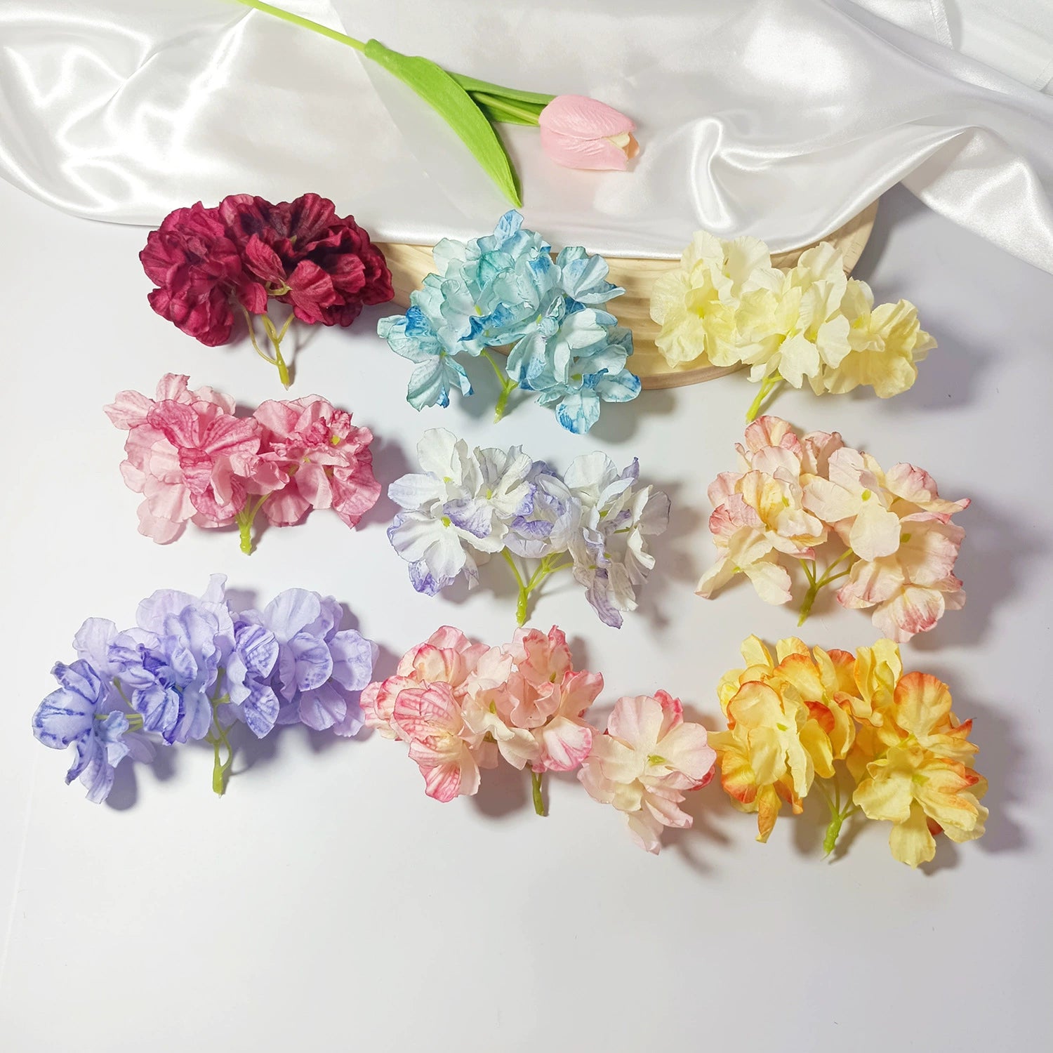 Künstliche Hortensienköpfe mit geflammtem Rand, 5 cm, Realistische Kunstblumen für DIY Gestecke, Hochzeit, Tischdeko, Basteln & Floristik