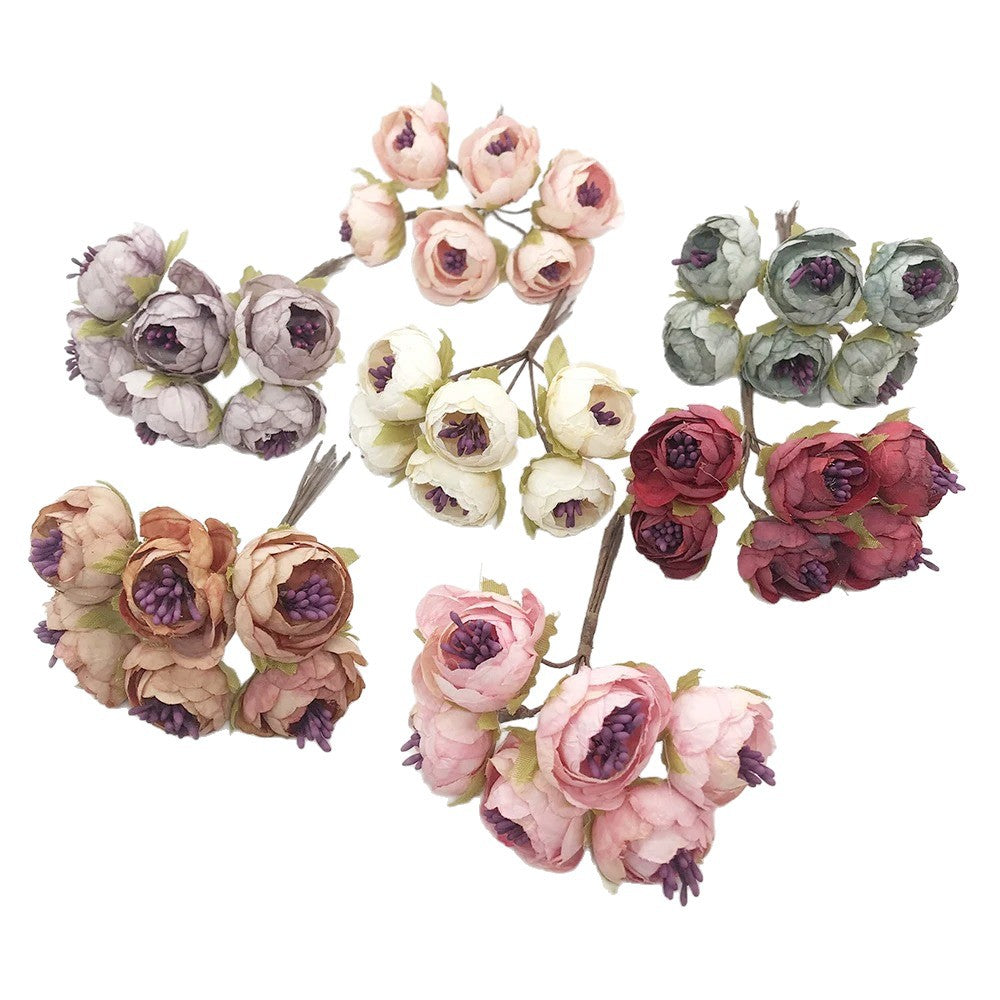 Kleine Kunstblumen 6er-Set (12cm), Realistischer Mini-Strauß für DIY, Basteln, Hochzeit, Gestecke & Kopfschmuck