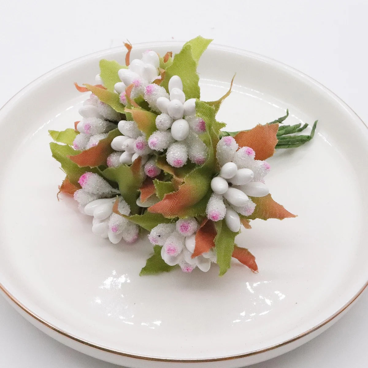 Künstliches Schleierkraut, 10er Bund (9 cm), Mattierte Glasperlen, Deko Zweige für DIY, Hochzeit, Gestecke, Tischdeko, Ansteckblume