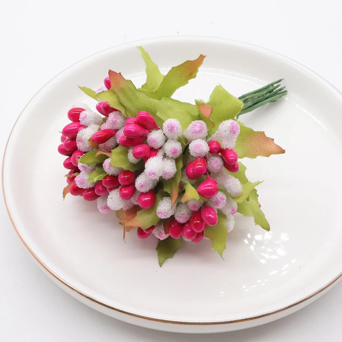 Künstliches Schleierkraut, 10er Bund (9 cm), Mattierte Glasperlen, Deko Zweige für DIY, Hochzeit, Gestecke, Tischdeko, Ansteckblume