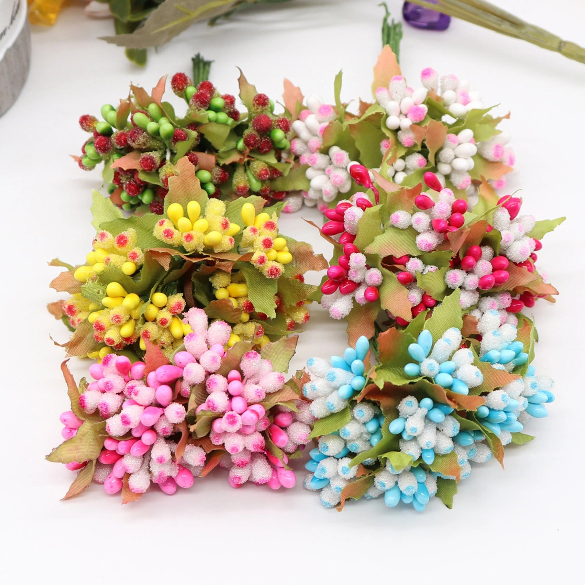 Künstliches Schleierkraut, 10er Bund (9 cm), Mattierte Glasperlen, Deko Zweige für DIY, Hochzeit, Gestecke, Tischdeko, Ansteckblume