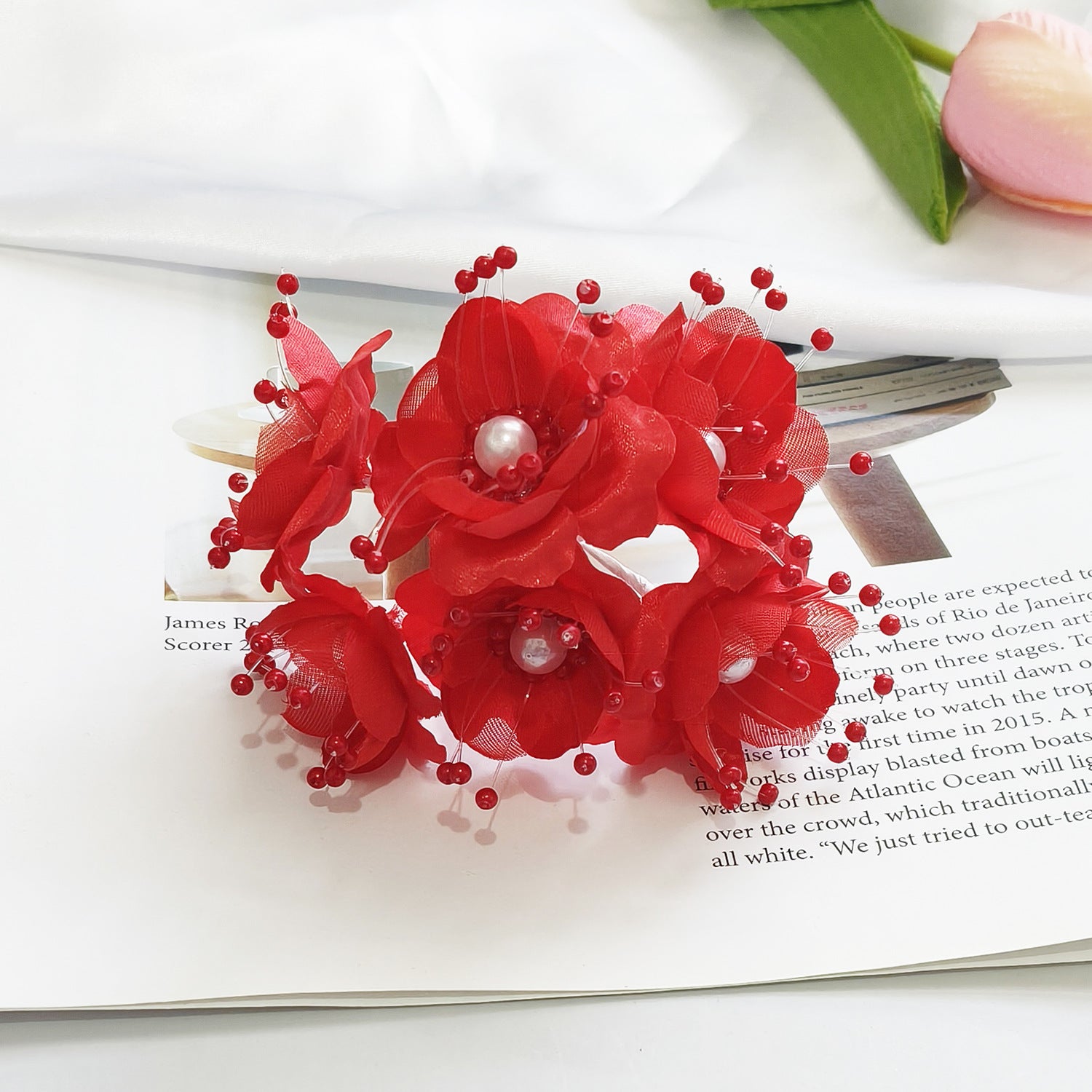 Faux-Blumenperlen-Haaraccessoire, 12 cm, handgefertigt, perfekt für Hochzeiten, DIY-Projekte, Braut- und Veranstaltungsdekoration