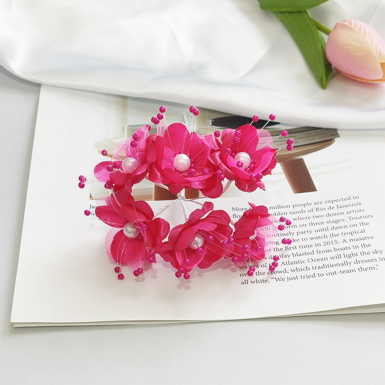 Faux-Blumenperlen-Haaraccessoire, 12 cm, handgefertigt, perfekt für Hochzeiten, DIY-Projekte, Braut- und Veranstaltungsdekoration