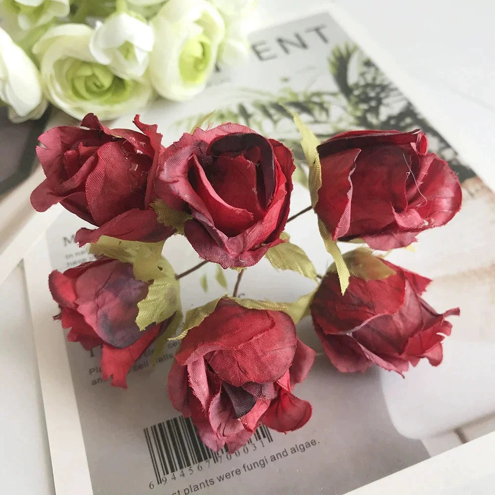 Künstlicher Rosenbund 11cm, 9 Vintage-Farben, Täuschend Echte Seidenblumen für DIY, Hochzeit, Ansteckblume, Gestecke & Tischdeko