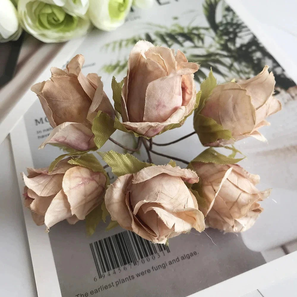 Künstlicher Rosenbund 11cm, 9 Vintage-Farben, Täuschend Echte Seidenblumen für DIY, Hochzeit, Ansteckblume, Gestecke & Tischdeko