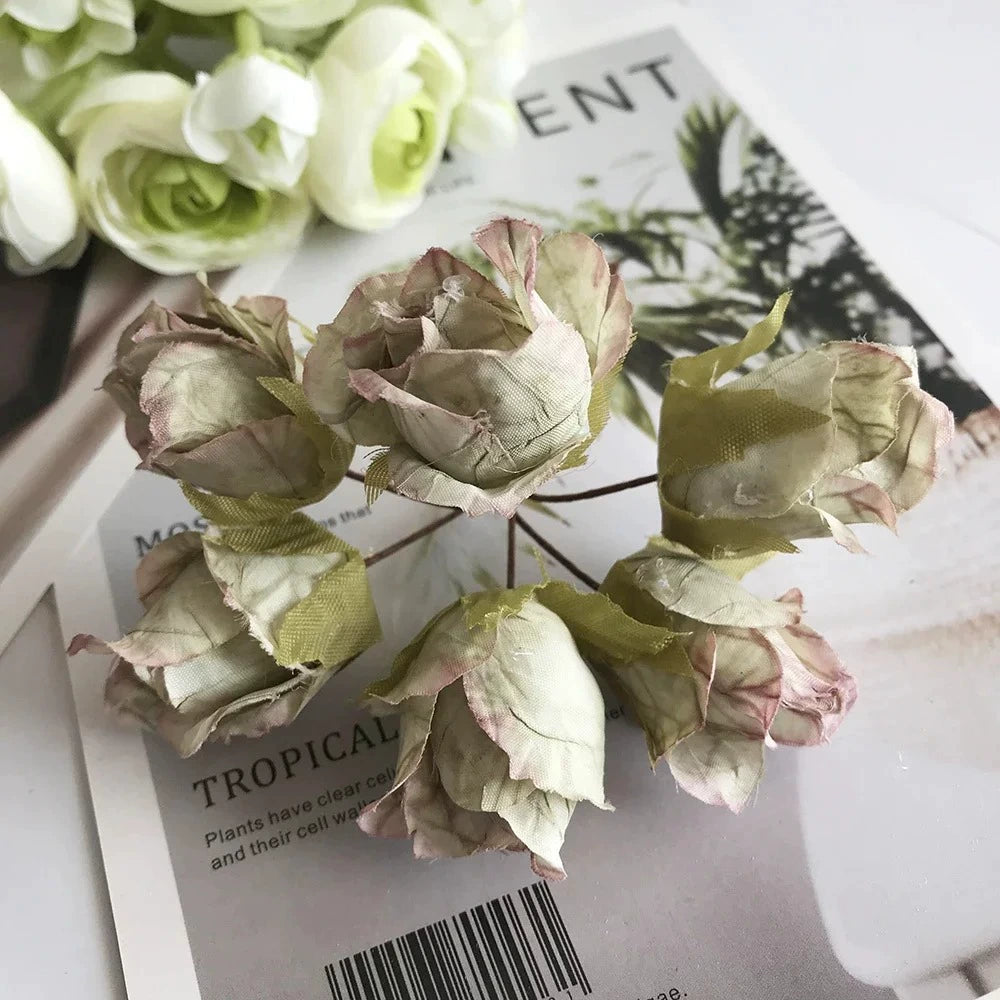 Künstlicher Rosenbund 11cm, 9 Vintage-Farben, Täuschend Echte Seidenblumen für DIY, Hochzeit, Ansteckblume, Gestecke & Tischdeko