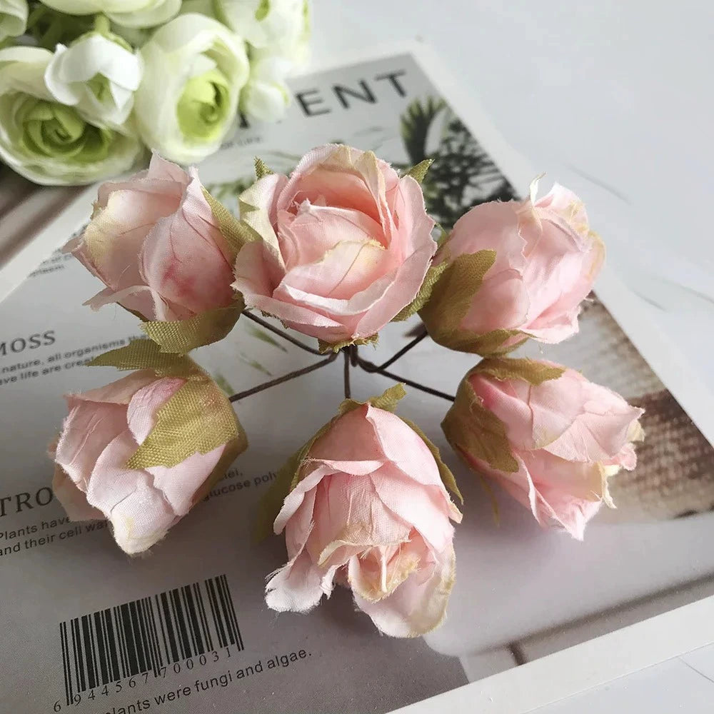 Künstlicher Rosenbund 11cm, 9 Vintage-Farben, Täuschend Echte Seidenblumen für DIY, Hochzeit, Ansteckblume, Gestecke & Tischdeko