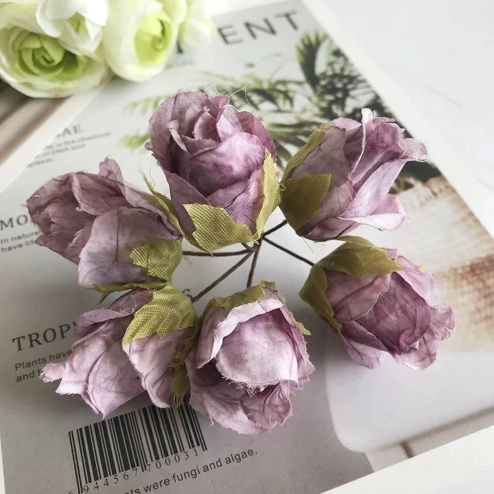 Künstlicher Rosenbund 11cm, 9 Vintage-Farben, Täuschend Echte Seidenblumen für DIY, Hochzeit, Ansteckblume, Gestecke & Tischdeko