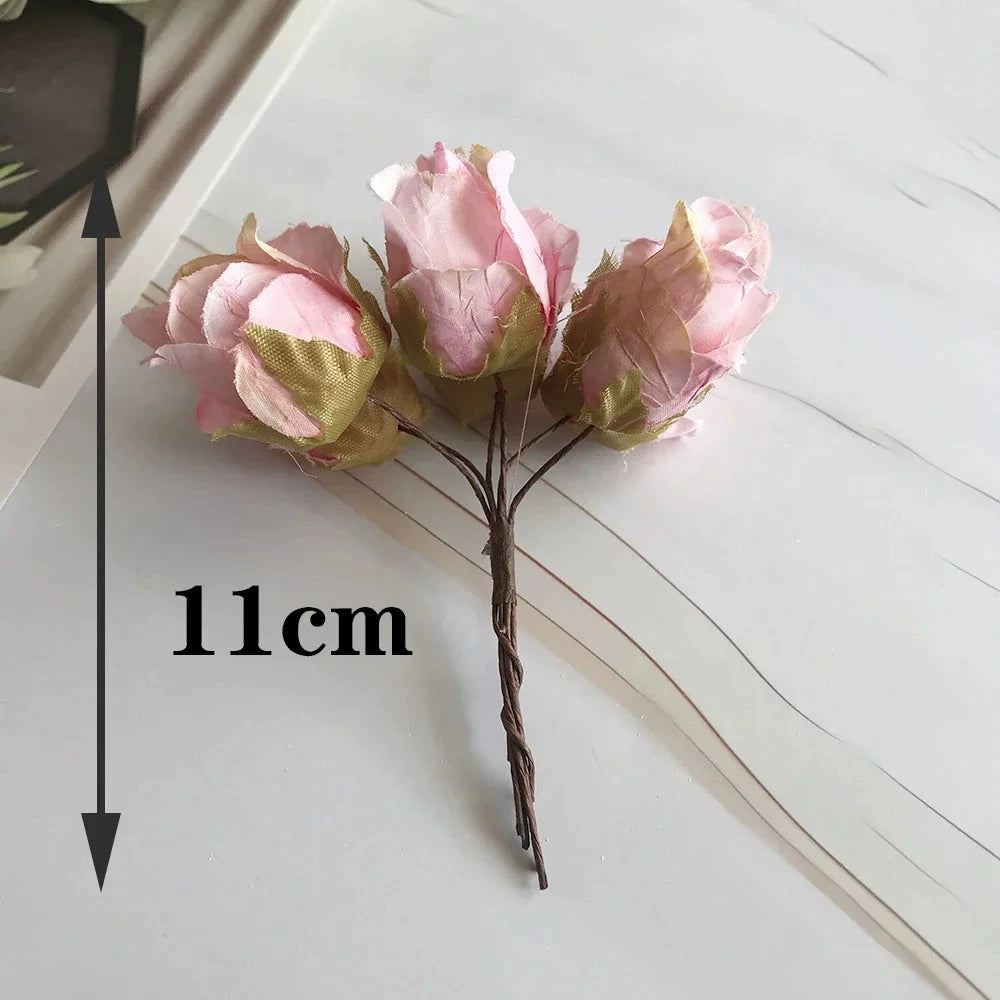 Künstlicher Rosenbund 11cm, 9 Vintage-Farben, Täuschend Echte Seidenblumen für DIY, Hochzeit, Ansteckblume, Gestecke & Tischdeko