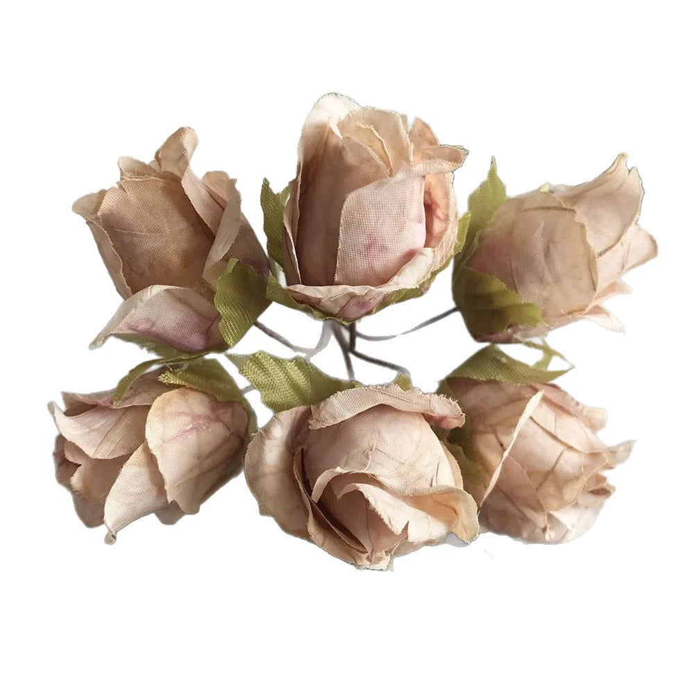 Künstlicher Rosenbund 11cm, 9 Vintage-Farben, Täuschend Echte Seidenblumen für DIY, Hochzeit, Ansteckblume, Gestecke & Tischdeko