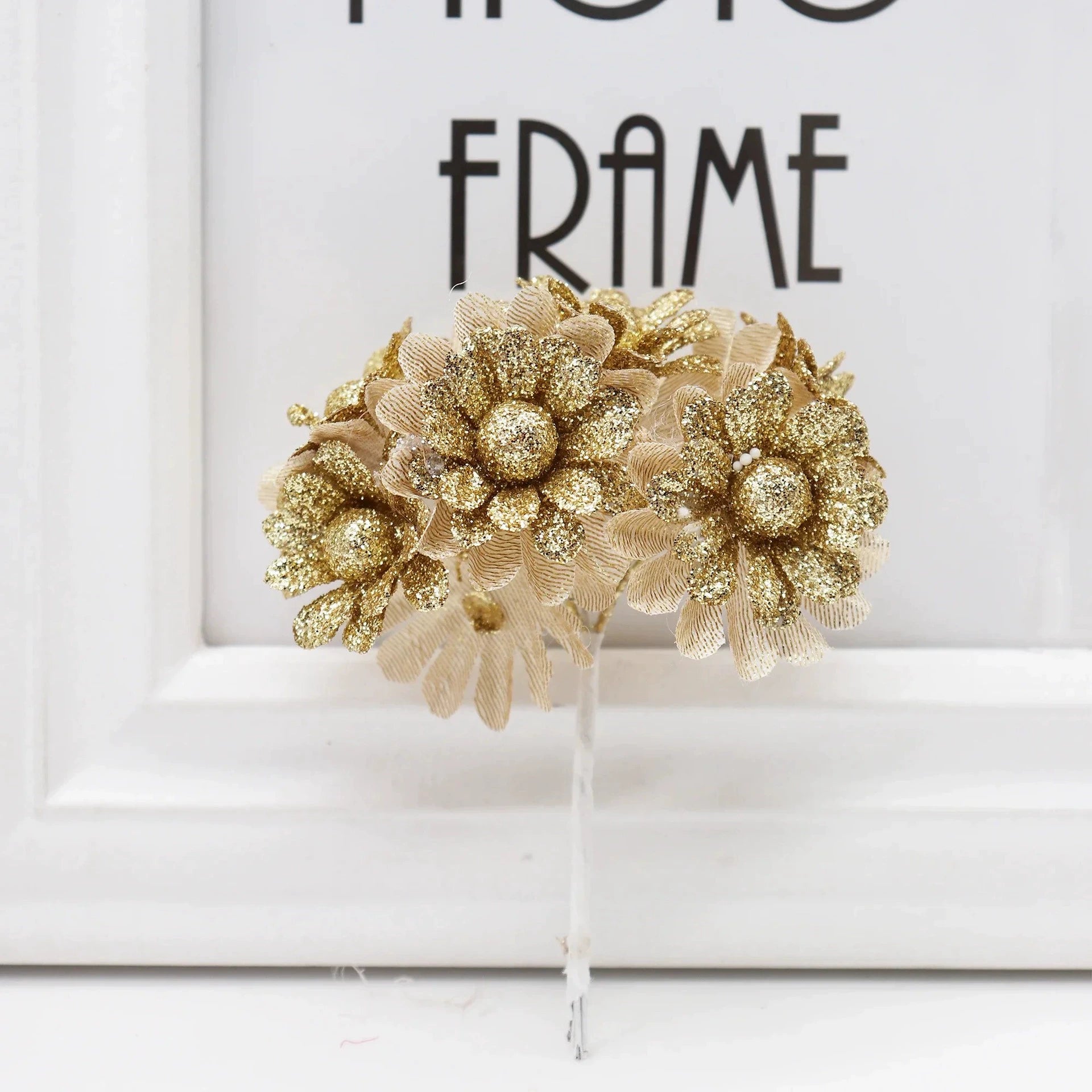 Künstliche Pfingstrose Blumenstrauß, 11 cm, realistische Optik, Gold und Silber, ideal für Hochzeiten, Dekoration, Geschenke
