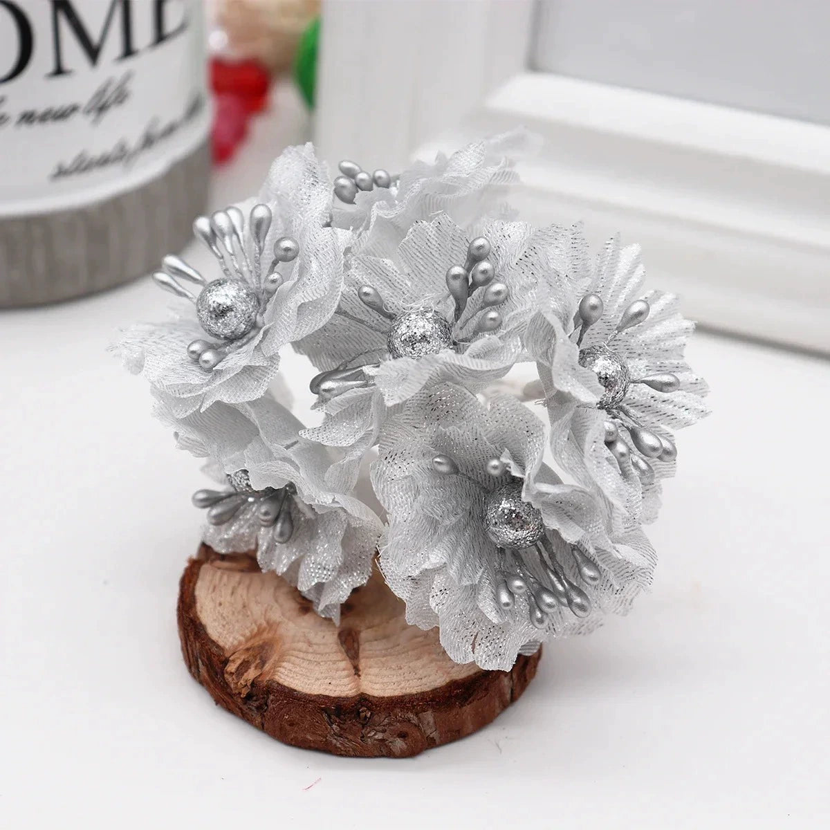 Künstliche Pfingstrose Blumenstrauß, 11 cm, realistische Optik, Gold und Silber, ideal für Hochzeiten, Dekoration, Geschenke