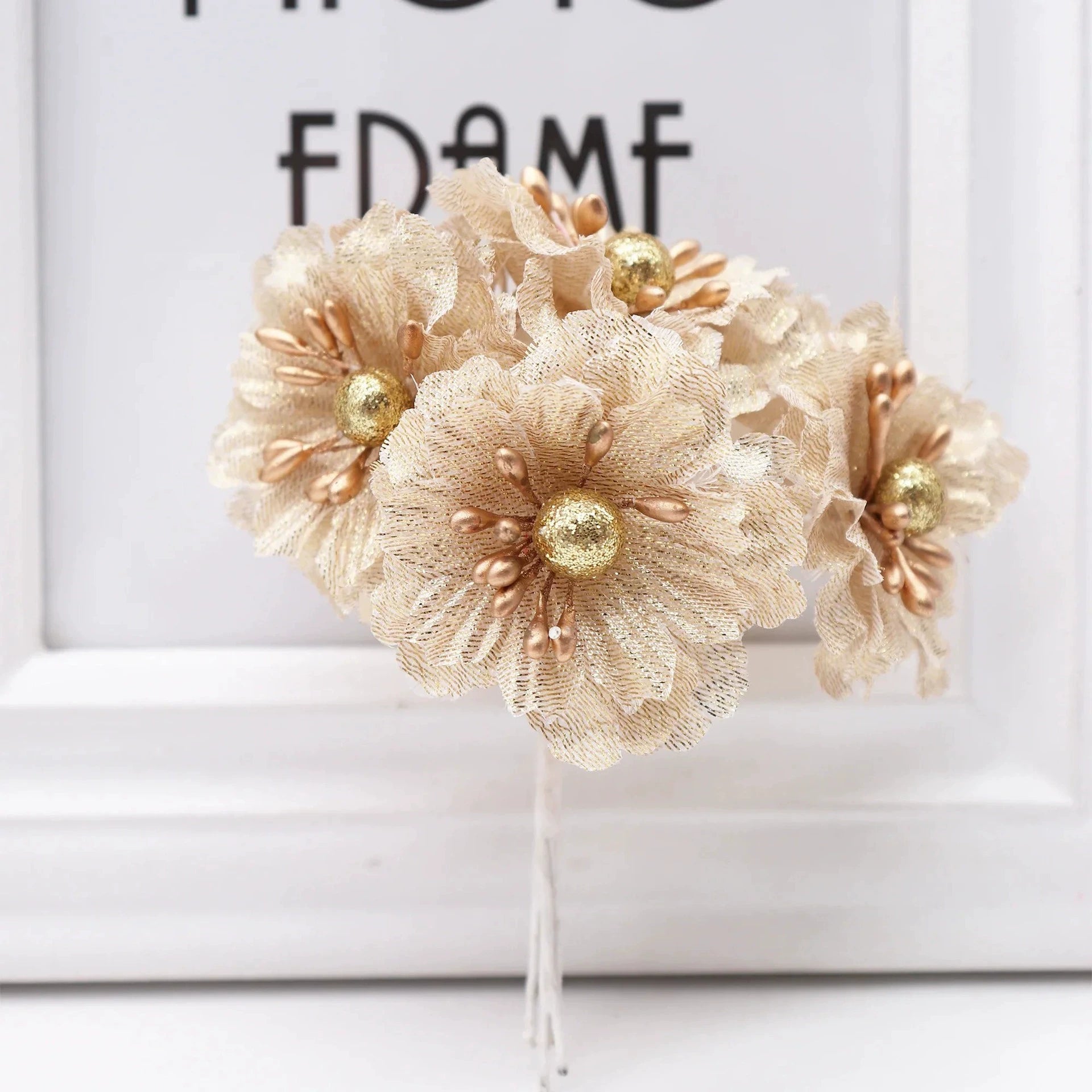 Künstliche Pfingstrose Blumenstrauß, 11 cm, realistische Optik, Gold und Silber, ideal für Hochzeiten, Dekoration, Geschenke