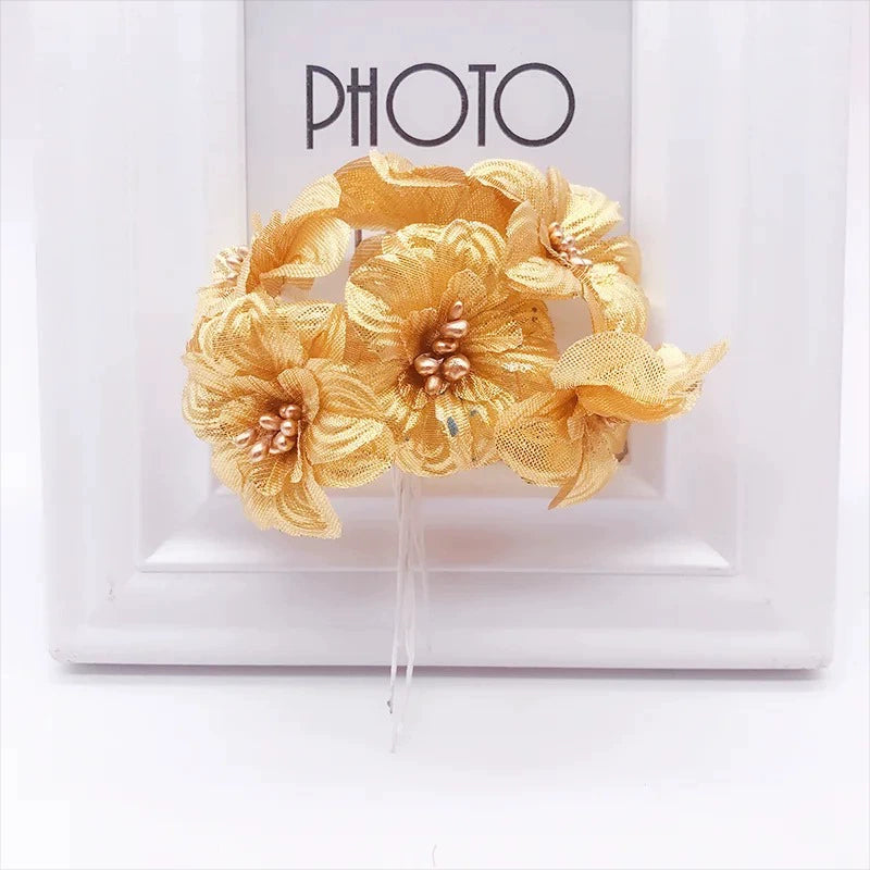 Künstliche Pfingstrose Blumenstrauß, 11 cm, realistische Optik, Gold und Silber, ideal für Hochzeiten, Dekoration, Geschenke