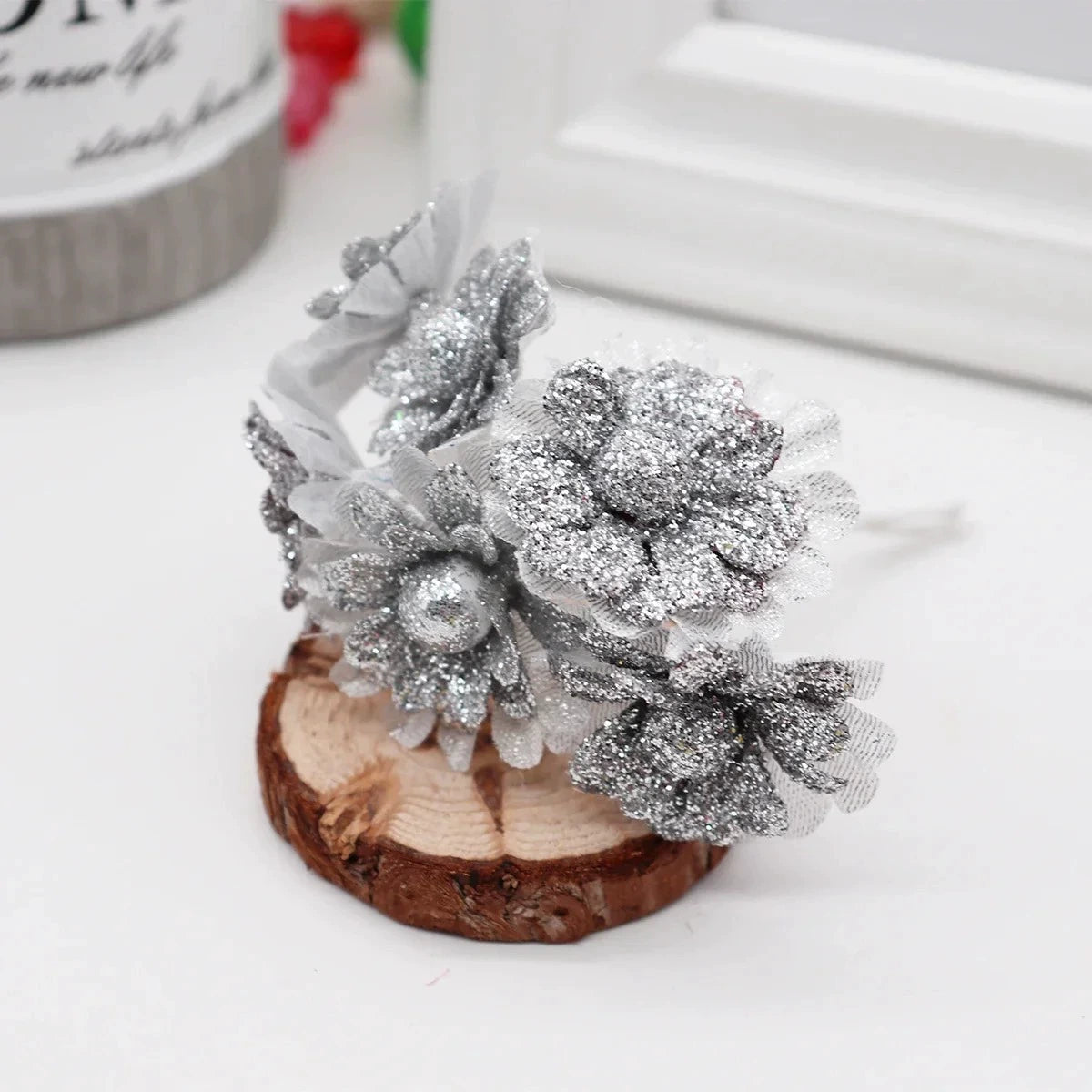 Künstliche Pfingstrose Blumenstrauß, 11 cm, realistische Optik, Gold und Silber, ideal für Hochzeiten, Dekoration, Geschenke