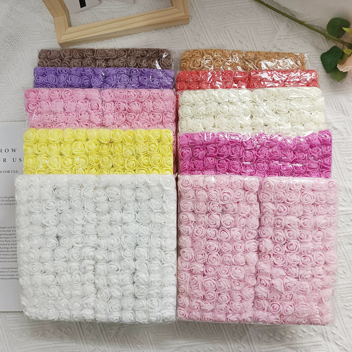 144x Mini Rosenköpfe 2,5 cm, PE Schaumrosen mit Spitze, Künstliche Blumen für Hochzeit, DIY & Gestecke, Großpackung für Floristik & Deko