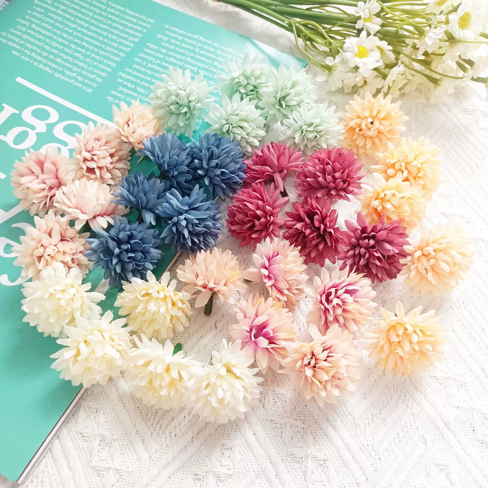 Künstliche Wildblumen Blütenköpfe 4cm, 10 Farben, Realistische Seidenblumen zum Basteln, DIY Gestecke, Hochzeitsdeko, Ansteckblume