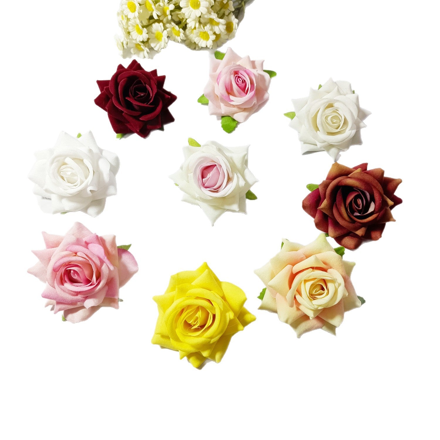 50x Samt-Rosenköpfe 5,5 cm, Künstliche Rosen zum Basteln, Hochzeitsdeko, Gestecke, Anstecker, Premium DIY Blütenköpfe