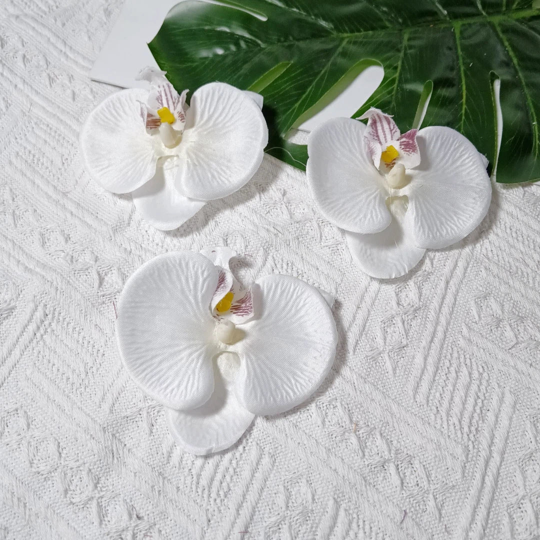 8cm Realistische Kunstorchidee Haarclip, Hochzeitsdekoration, DIY Blüten für Brautsträuße, Tischdeko, Geschenkverpackung