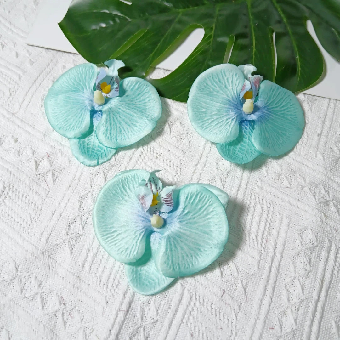 8cm Realistische Kunstorchidee Haarclip, Hochzeitsdekoration, DIY Blüten für Brautsträuße, Tischdeko, Geschenkverpackung