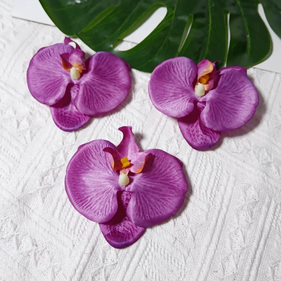 8cm Realistische Kunstorchidee Haarclip, Hochzeitsdekoration, DIY Blüten für Brautsträuße, Tischdeko, Geschenkverpackung