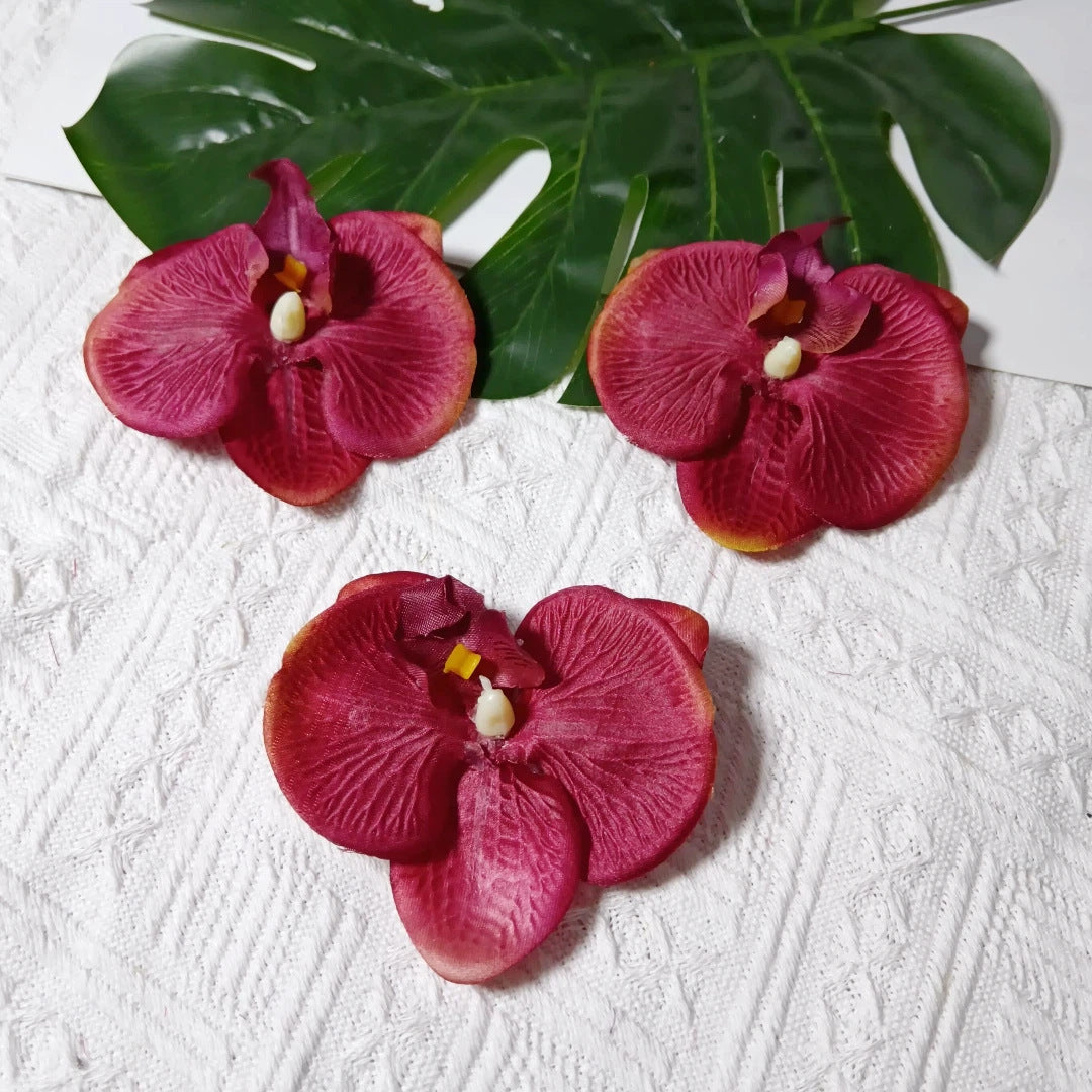 8cm Realistische Kunstorchidee Haarclip, Hochzeitsdekoration, DIY Blüten für Brautsträuße, Tischdeko, Geschenkverpackung