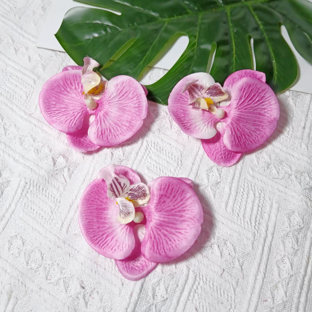 8cm Realistische Kunstorchidee Haarclip, Hochzeitsdekoration, DIY Blüten für Brautsträuße, Tischdeko, Geschenkverpackung