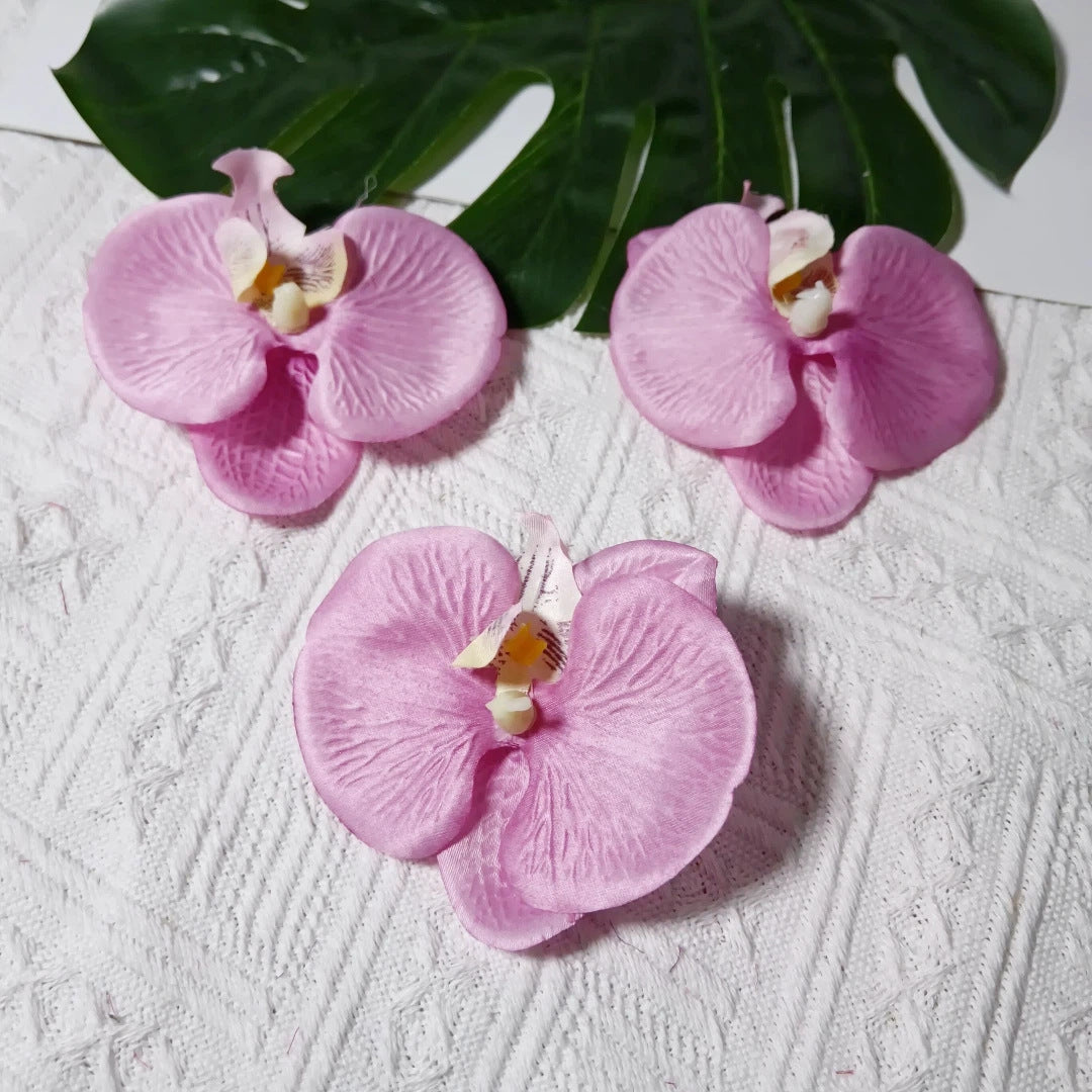 8cm Realistische Kunstorchidee Haarclip, Hochzeitsdekoration, DIY Blüten für Brautsträuße, Tischdeko, Geschenkverpackung