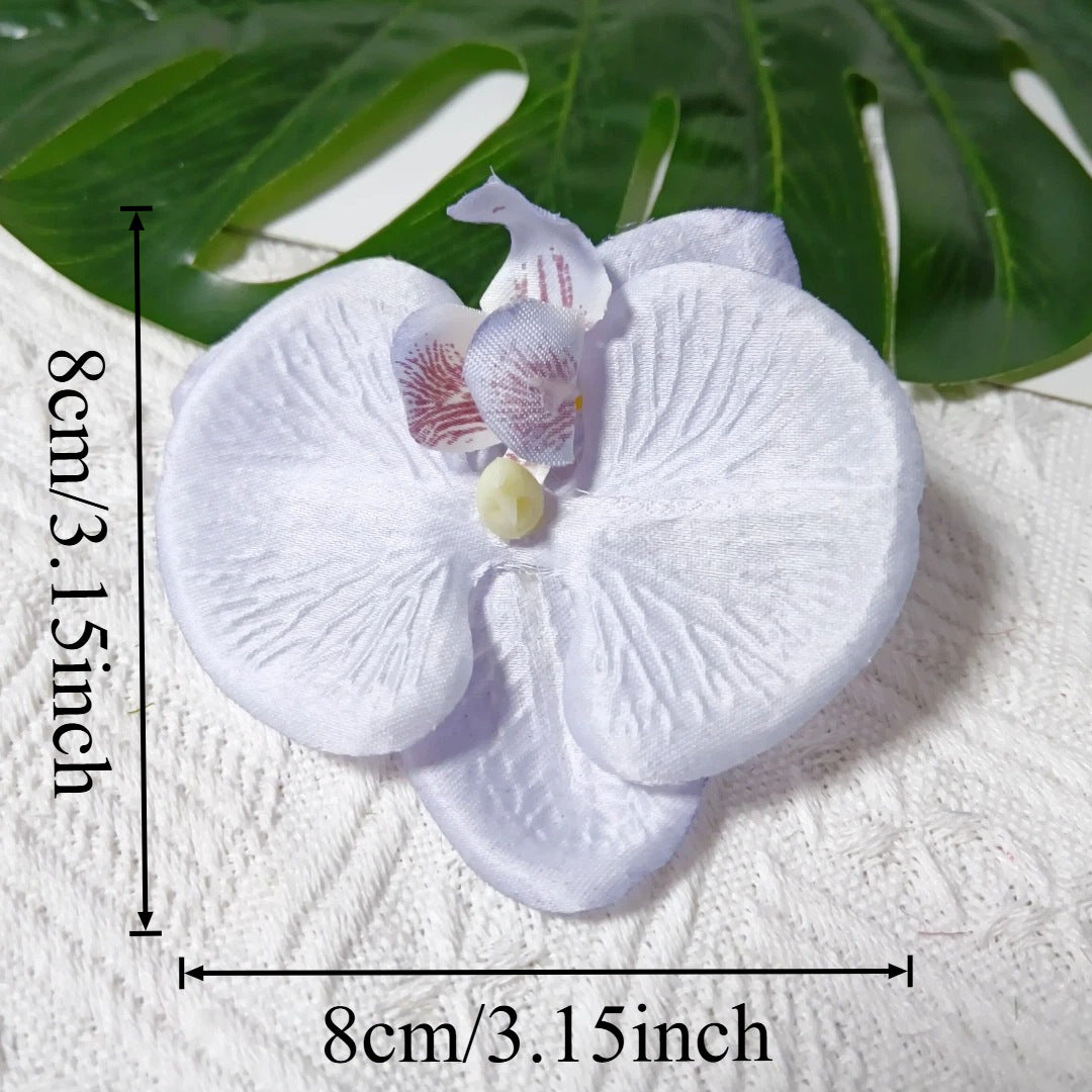8cm Realistische Kunstorchidee Haarclip, Hochzeitsdekoration, DIY Blüten für Brautsträuße, Tischdeko, Geschenkverpackung