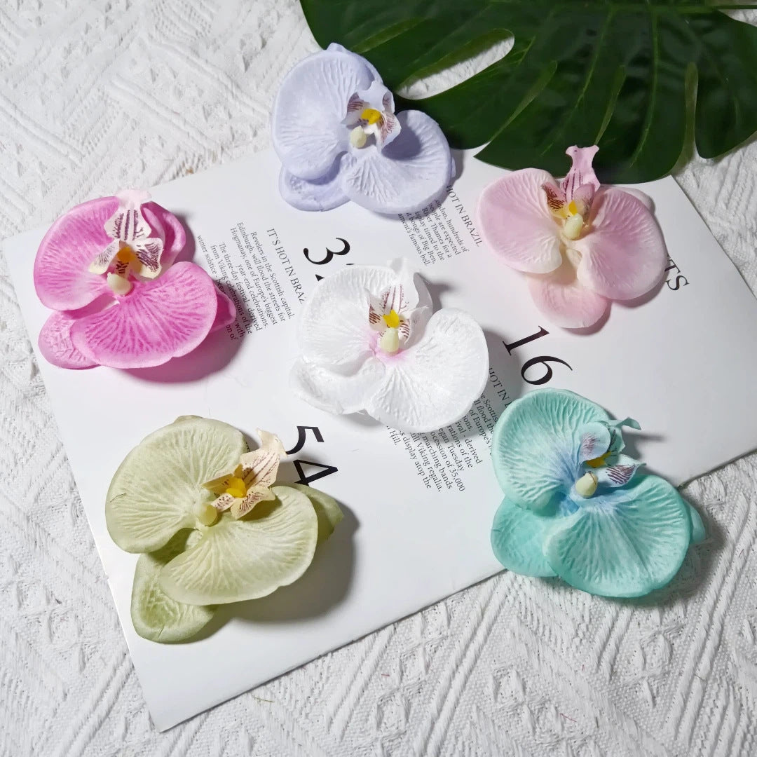 8cm Realistische Kunstorchidee Haarclip, Hochzeitsdekoration, DIY Blüten für Brautsträuße, Tischdeko, Geschenkverpackung