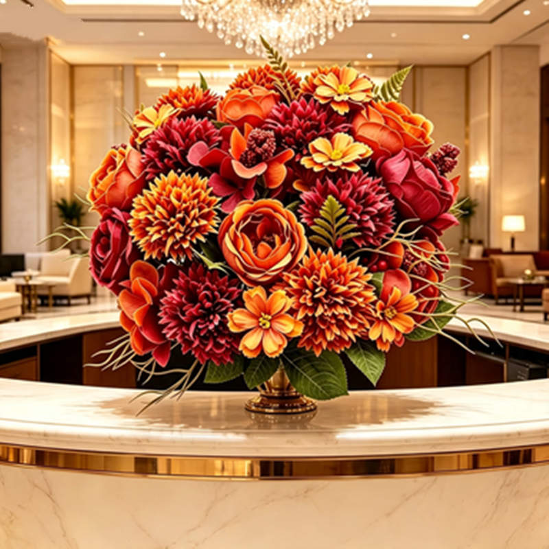 Kunstblumen Strauß 3er-Set, 32cm, Chrysantheme & Rose in Herbstfarben, Täuschend Echte Seidenblumen für Vase, Deko, Hochzeit, Gesteck