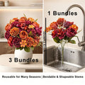 Kunstblumen Strauß 3er-Set, 32cm, Chrysantheme & Rose in Herbstfarben, Täuschend Echte Seidenblumen für Vase, Deko, Hochzeit, Gesteck