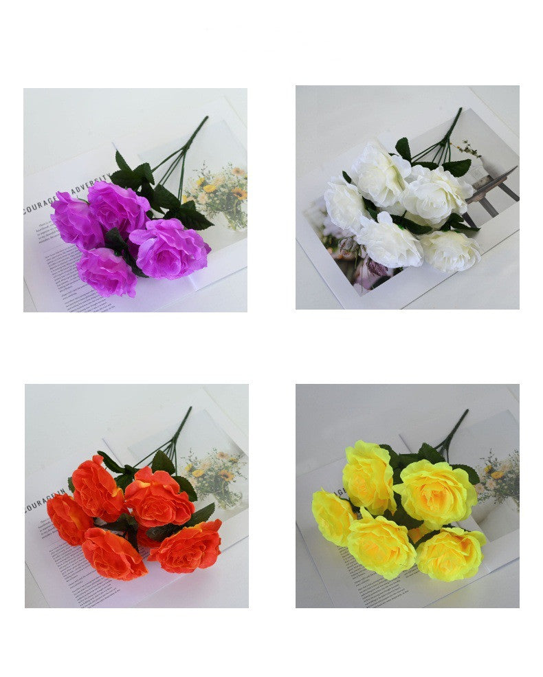 Künstlicher Rosenstrauß mit 6 Edelrosen, 36 cm, Täuschend Echte Kunstblumen mit Großen Blüten (Ø 10 cm), für Vase, Hochzeit & Floristik
