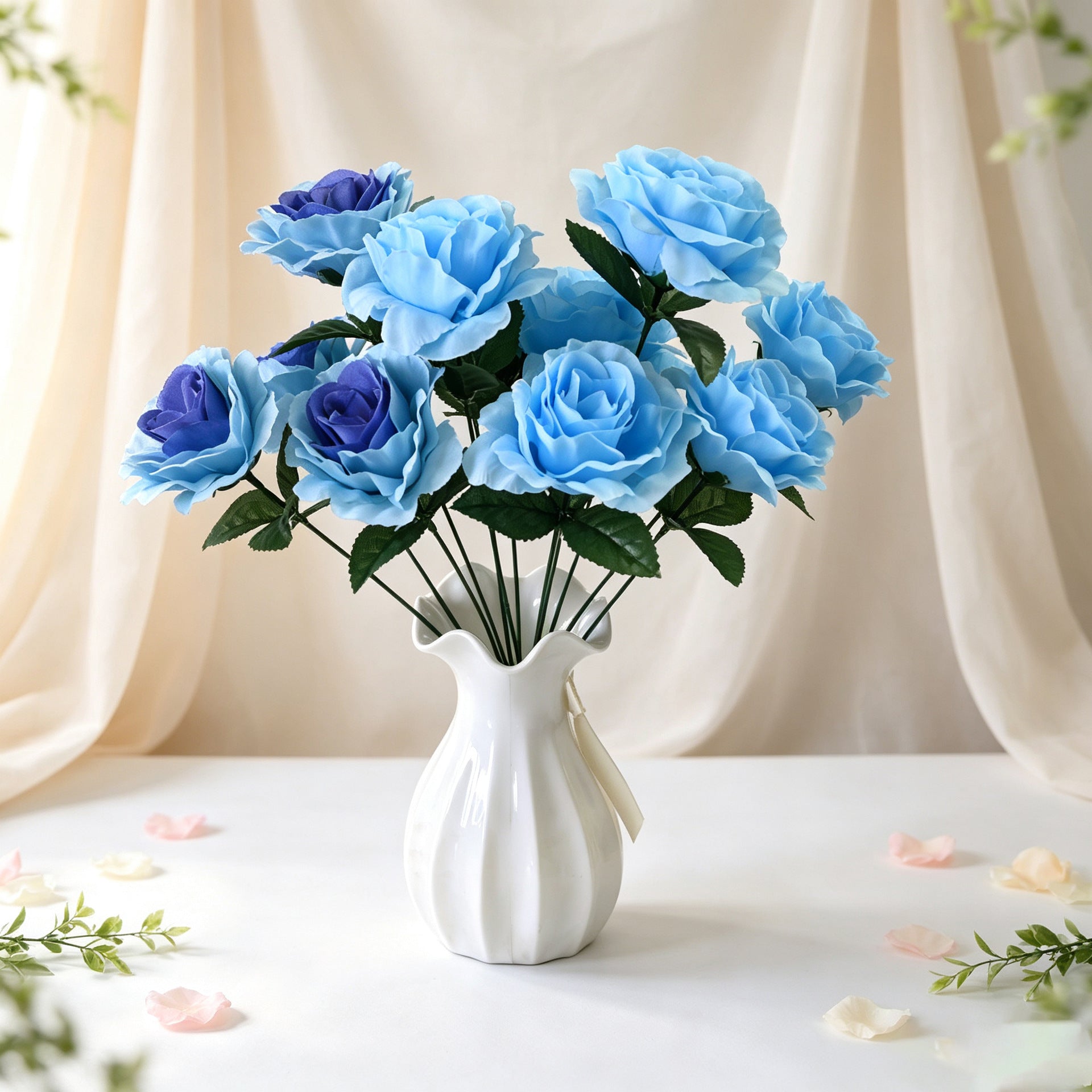 Künstlicher Rosenstrauß mit 6 Edelrosen, 36 cm, Täuschend Echte Kunstblumen mit Großen Blüten (Ø 10 cm), für Vase, Hochzeit & Floristik