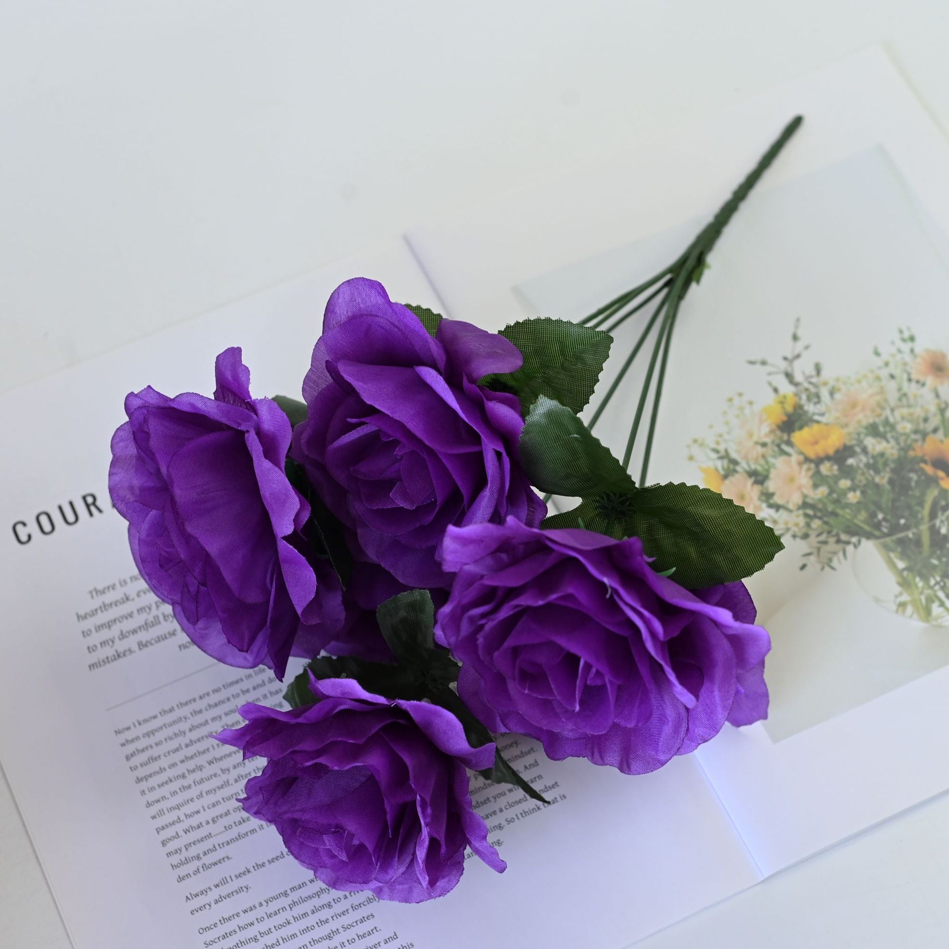 Künstlicher Rosenstrauß mit 6 Edelrosen, 36 cm, Täuschend Echte Kunstblumen mit Großen Blüten (Ø 10 cm), für Vase, Hochzeit & Floristik