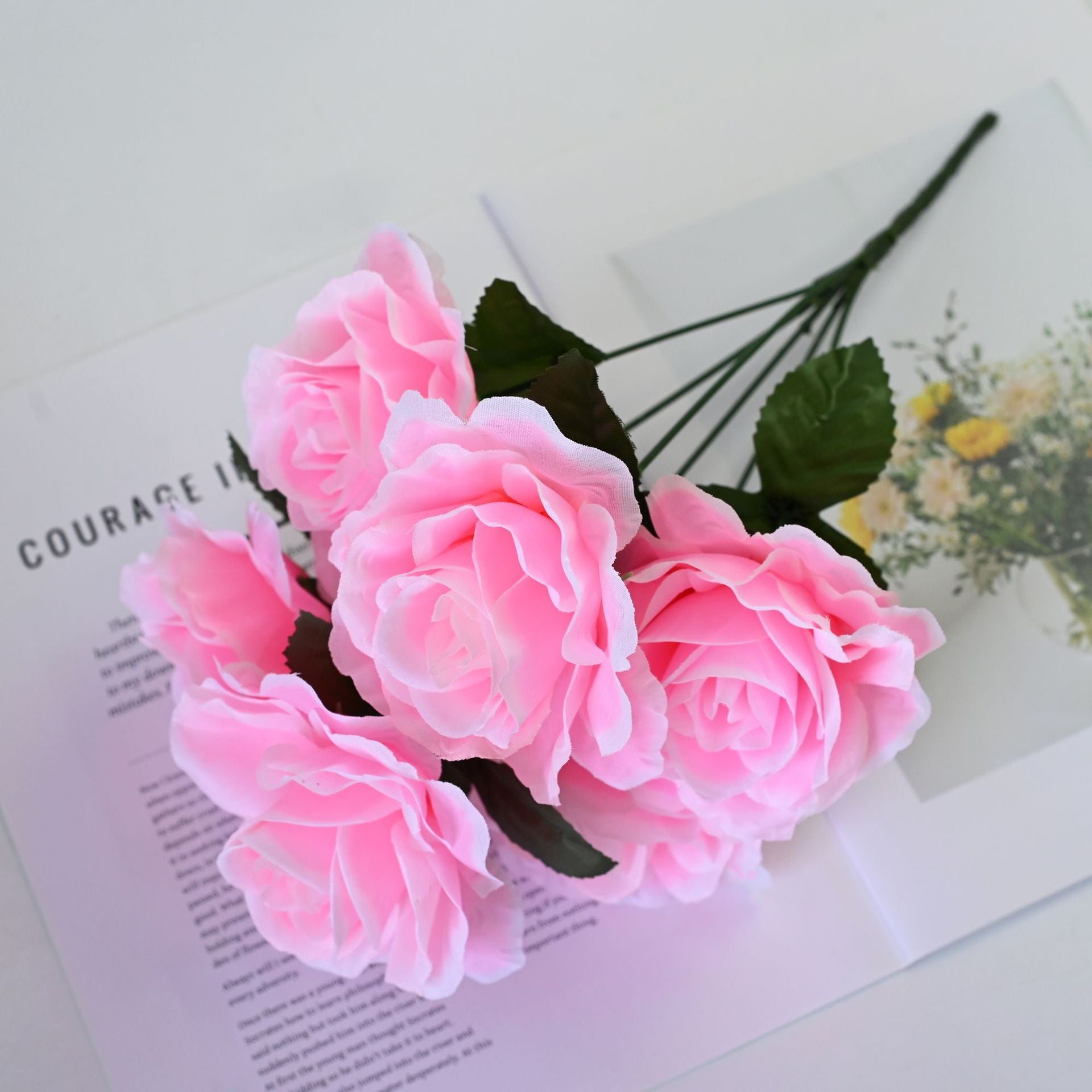 Künstlicher Rosenstrauß mit 6 Edelrosen, 36 cm, Täuschend Echte Kunstblumen mit Großen Blüten (Ø 10 cm), für Vase, Hochzeit & Floristik