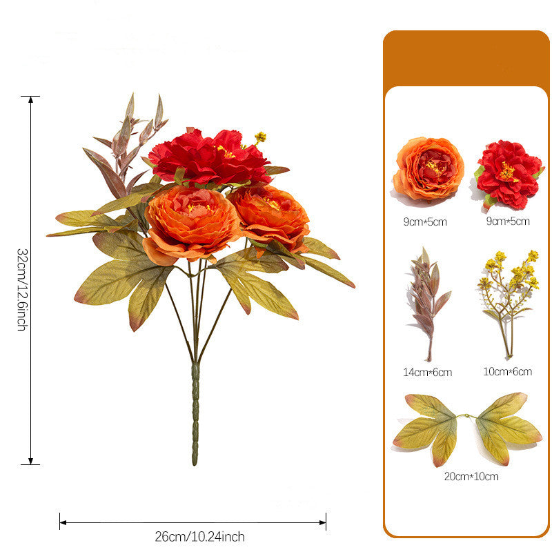 Kunstblumen Wildblumenstrauß 32 cm, Naturgetreue Seidenblumen in Herbsttönen, für Tischdeko, Hochzeit, Gestecke & als langlebiger Grabschmuck