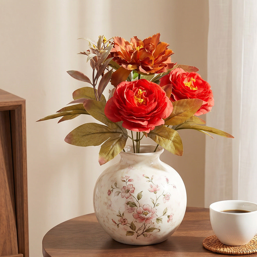 Kunstblumen Wildblumenstrauß 32 cm, Naturgetreue Seidenblumen in Herbsttönen, für Tischdeko, Hochzeit, Gestecke & als langlebiger Grabschmuck