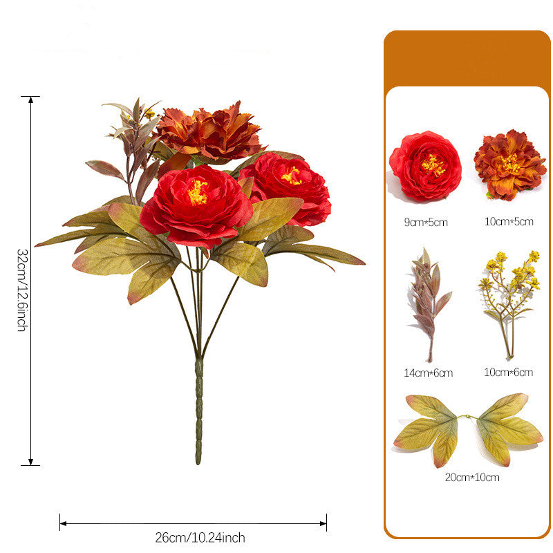 Kunstblumen Wildblumenstrauß 32 cm, Naturgetreue Seidenblumen in Herbsttönen, für Tischdeko, Hochzeit, Gestecke & als langlebiger Grabschmuck