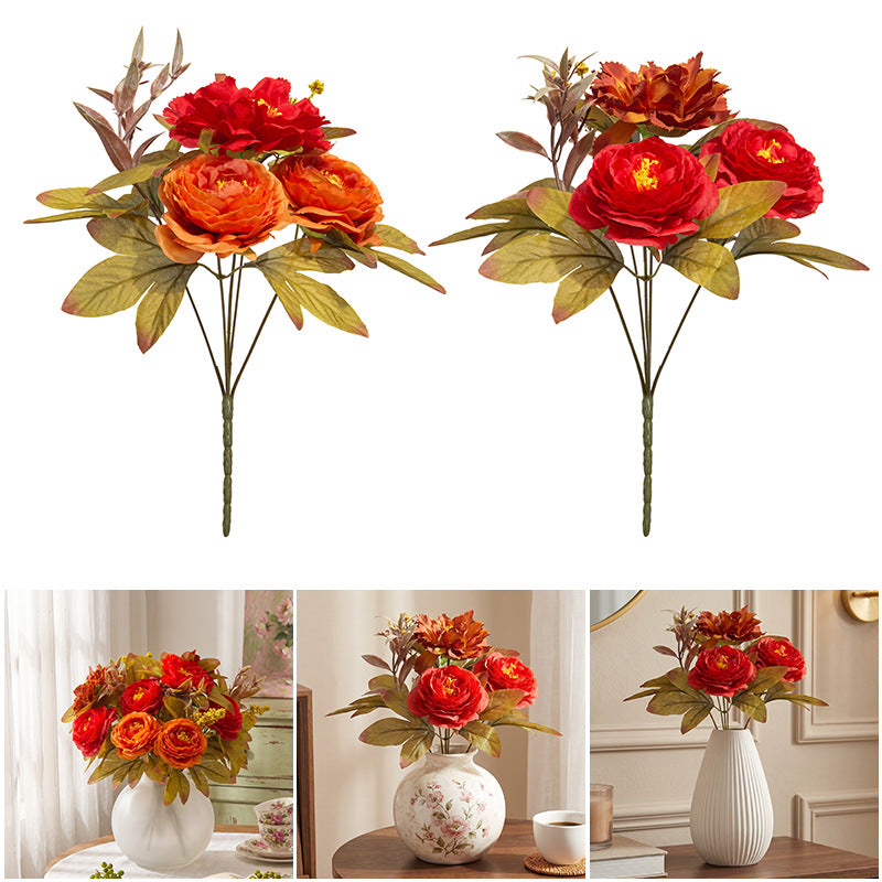 Kunstblumen Wildblumenstrauß 32 cm, Naturgetreue Seidenblumen in Herbsttönen, für Tischdeko, Hochzeit, Gestecke & als langlebiger Grabschmuck