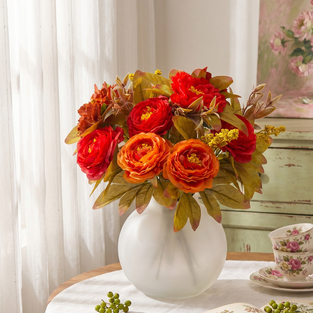Kunstblumen Wildblumenstrauß 32 cm, Naturgetreue Seidenblumen in Herbsttönen, für Tischdeko, Hochzeit, Gestecke & als langlebiger Grabschmuck