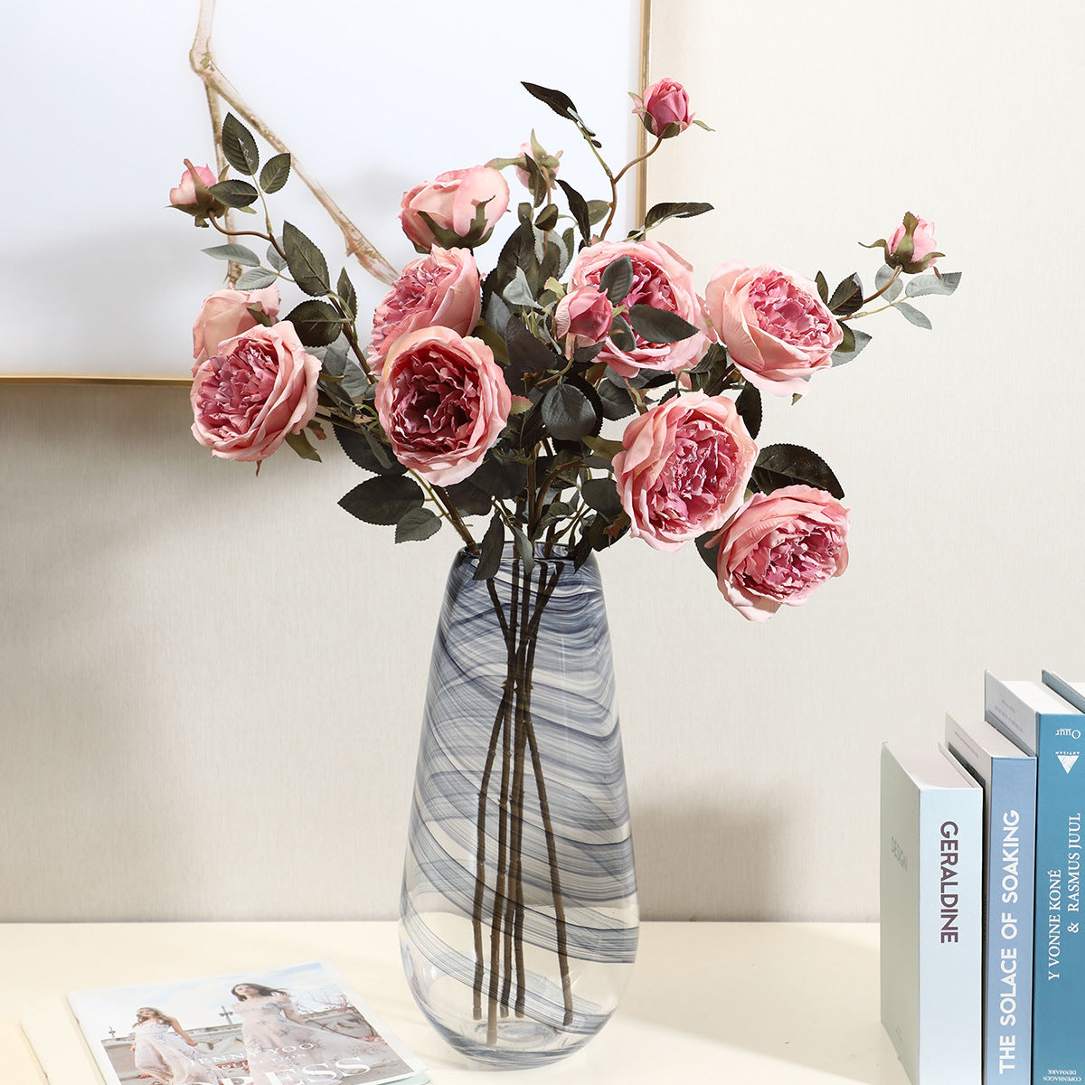 Künstlicher Herbst-Rosenstrauß 72 cm, realistisch, in warmen Farben, perfekt für Hochzeiten, Tischdekoration, Café- und Hotelgestaltung