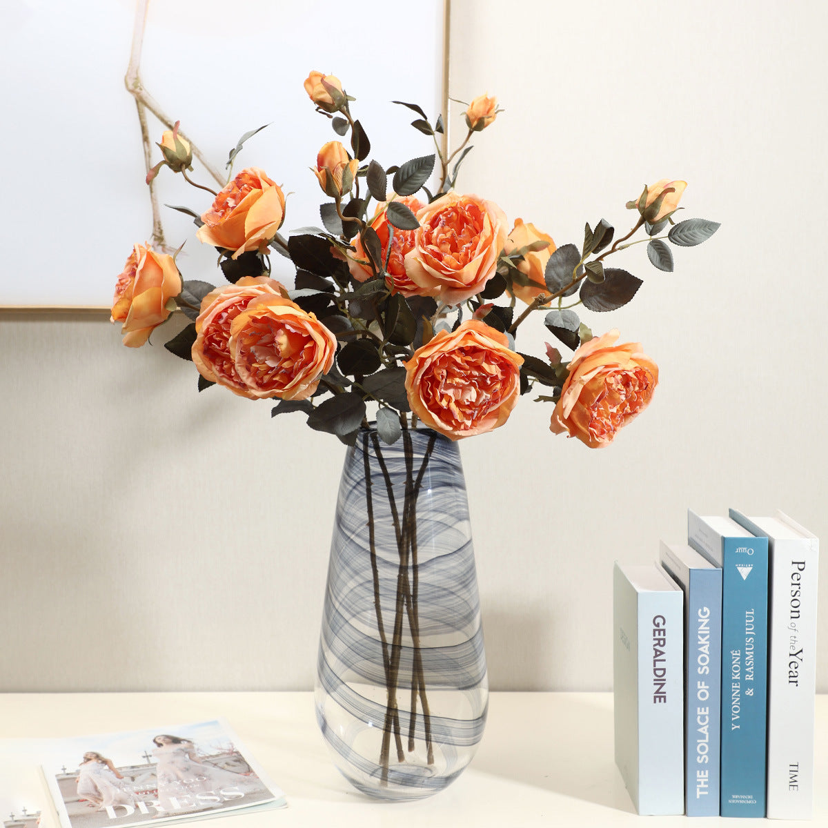 Künstlicher Herbst-Rosenstrauß 72 cm, realistisch, in warmen Farben, perfekt für Hochzeiten, Tischdekoration, Café- und Hotelgestaltung