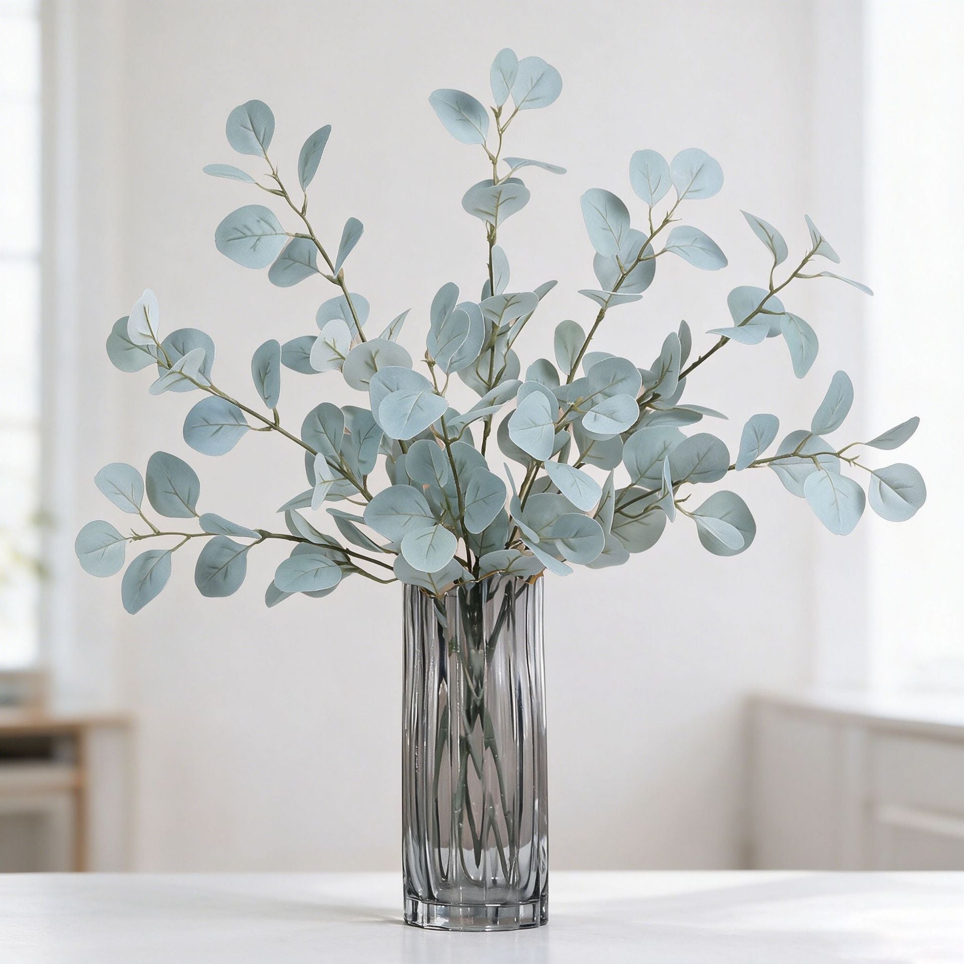 Eukalyptuszweig Herbst 85 cm, Täuschend Echter Kunstzweig, Real-Touch Deko für Vase, Hochzeit & Floristik, Silberdollar-Eukalyptus