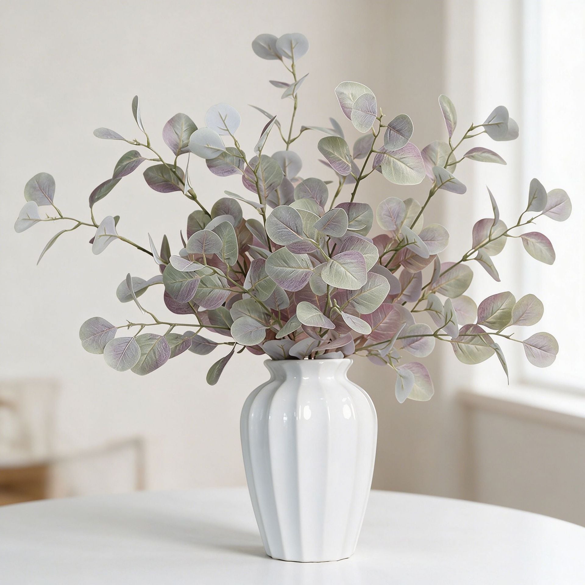 Eukalyptuszweig Herbst 85 cm, Täuschend Echter Kunstzweig, Real-Touch Deko für Vase, Hochzeit & Floristik, Silberdollar-Eukalyptus