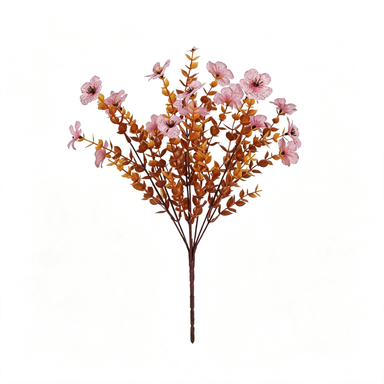 12x Eukalyptus & Veilchen Kunstblumen-Strauß (35cm), Täuschend echt in Herbstfarben, Ideal für Deko, Hochzeit, Gastronomie & Floristik