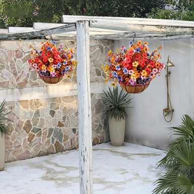 12x Eukalyptus & Veilchen Kunstblumen-Strauß (35cm), Täuschend echt in Herbstfarben, Ideal für Deko, Hochzeit, Gastronomie & Floristik