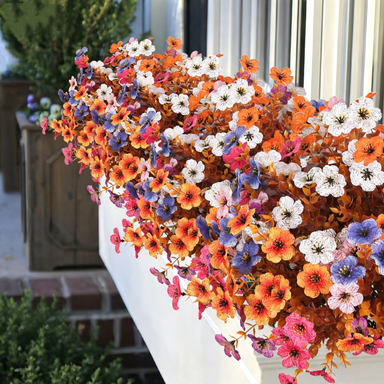 12x Eukalyptus & Veilchen Kunstblumen-Strauß (35cm), Täuschend echt in Herbstfarben, Ideal für Deko, Hochzeit, Gastronomie & Floristik