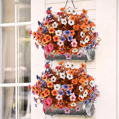 12x Eukalyptus & Veilchen Kunstblumen-Strauß (35cm), Täuschend echt in Herbstfarben, Ideal für Deko, Hochzeit, Gastronomie & Floristik
